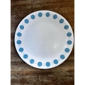 Corelle South Beach Retired  1 Dinner Plate White With Turquoise Dots Retro Look